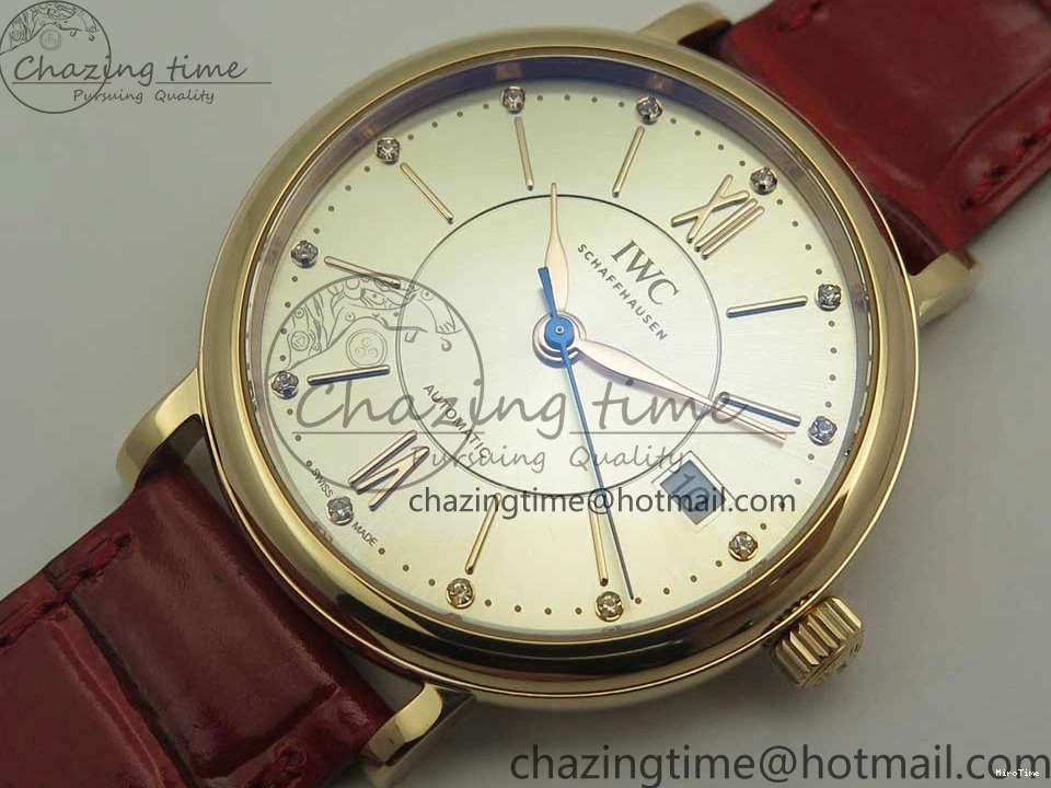 MIROTIME 0319 Portofino IW458101 RG MK 1:1 Best Edition Silver Dial On Red Leather Strap MIYOTA FashionForward 7162